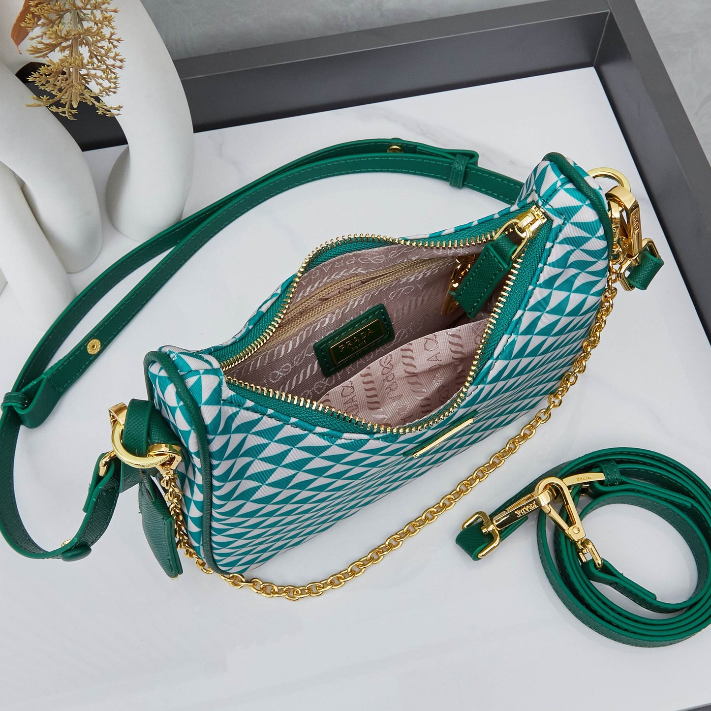 🔥 Prada Hobo 3-in-1 Transformer|22×17×6cm Leather+Chain - 3 Looks 1 Bag