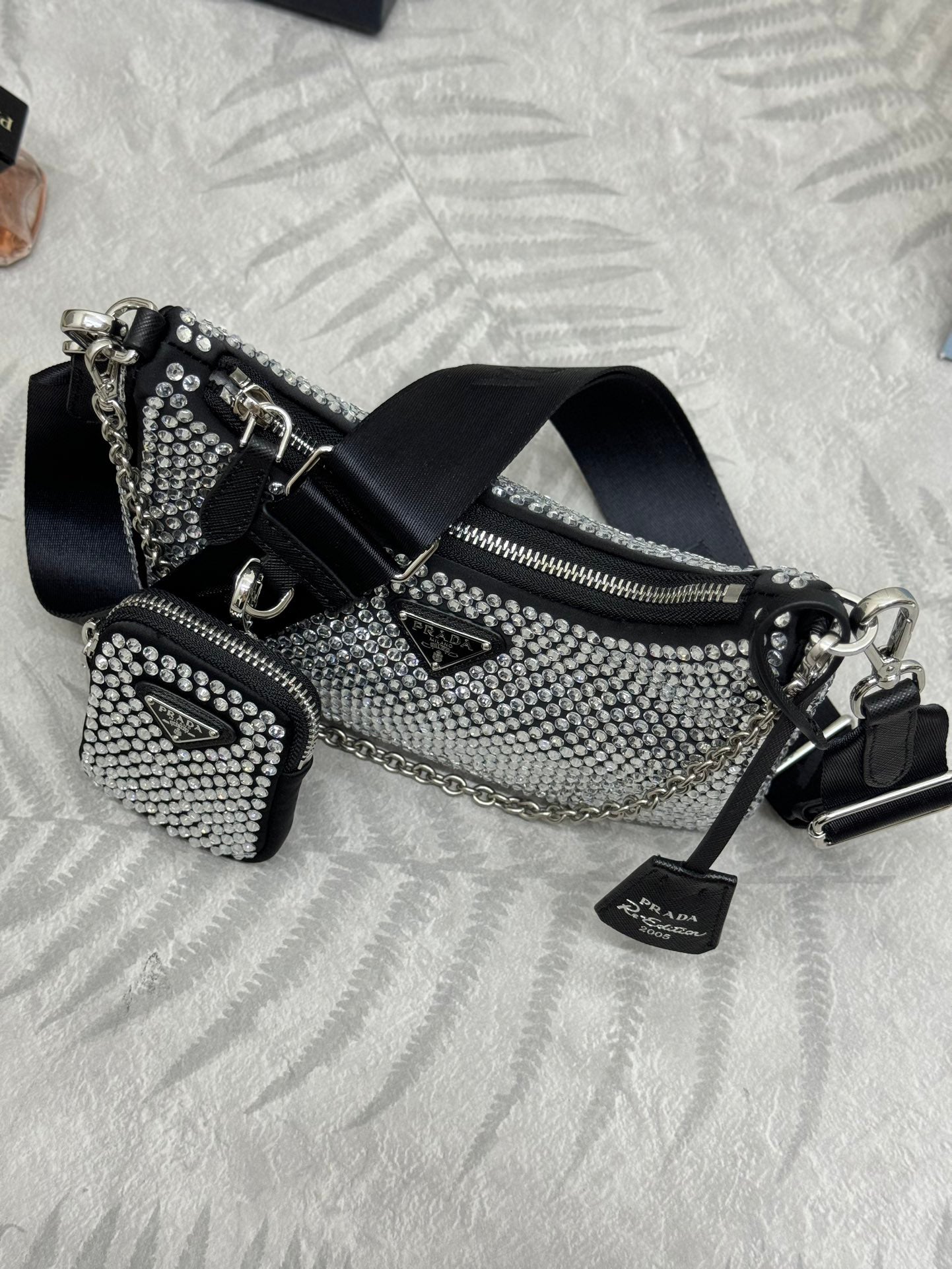 💎 Crystal Mesh 3-in-1 Bag|22×16×6cm Bling Chain Purse w/ Detachable Pouch