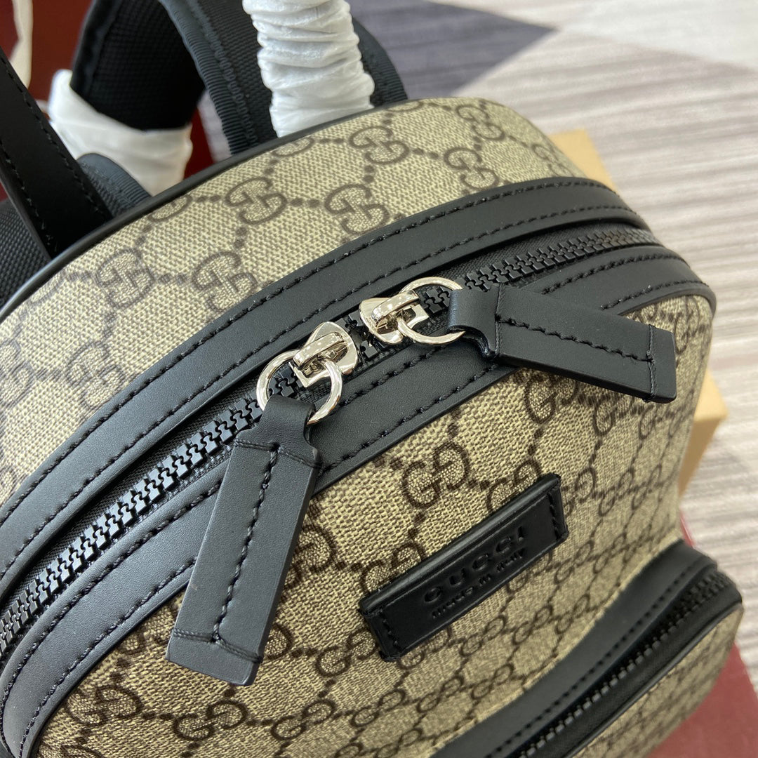 GG Classic Heritage Textured Leather Trim Backpack - Model 429020 | Textured PVC with Vintage Brass Hardware | 23x29x14cm Versatile Commuter Bag