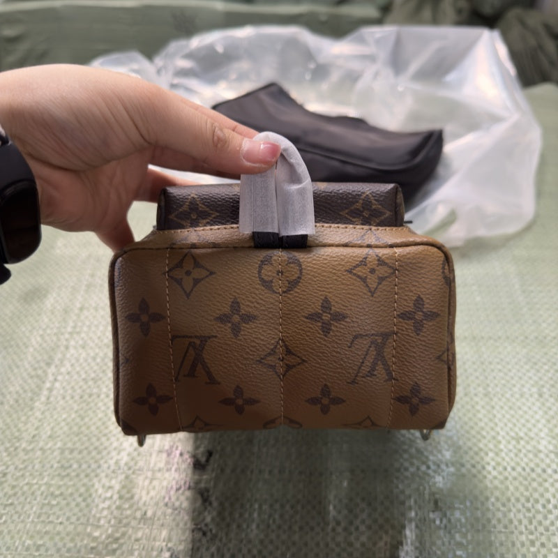 Louis Vuitton 2017 Early Spring Monogram Backpack Mini Double Bag 16x21x10cm Calfskin Trim Engraved Zippers Luxury Functional Urban Travel Backpack