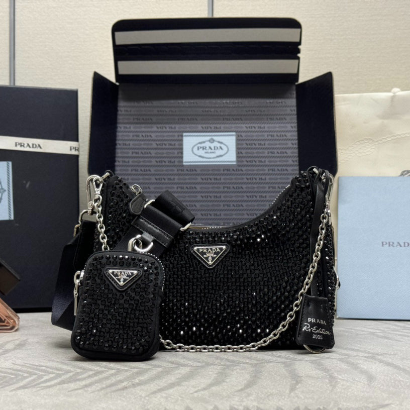 3-in-1 Sparkling Crystal Crossbody Bag | Bling Bling Night Glow with Detachable Mini Pouch