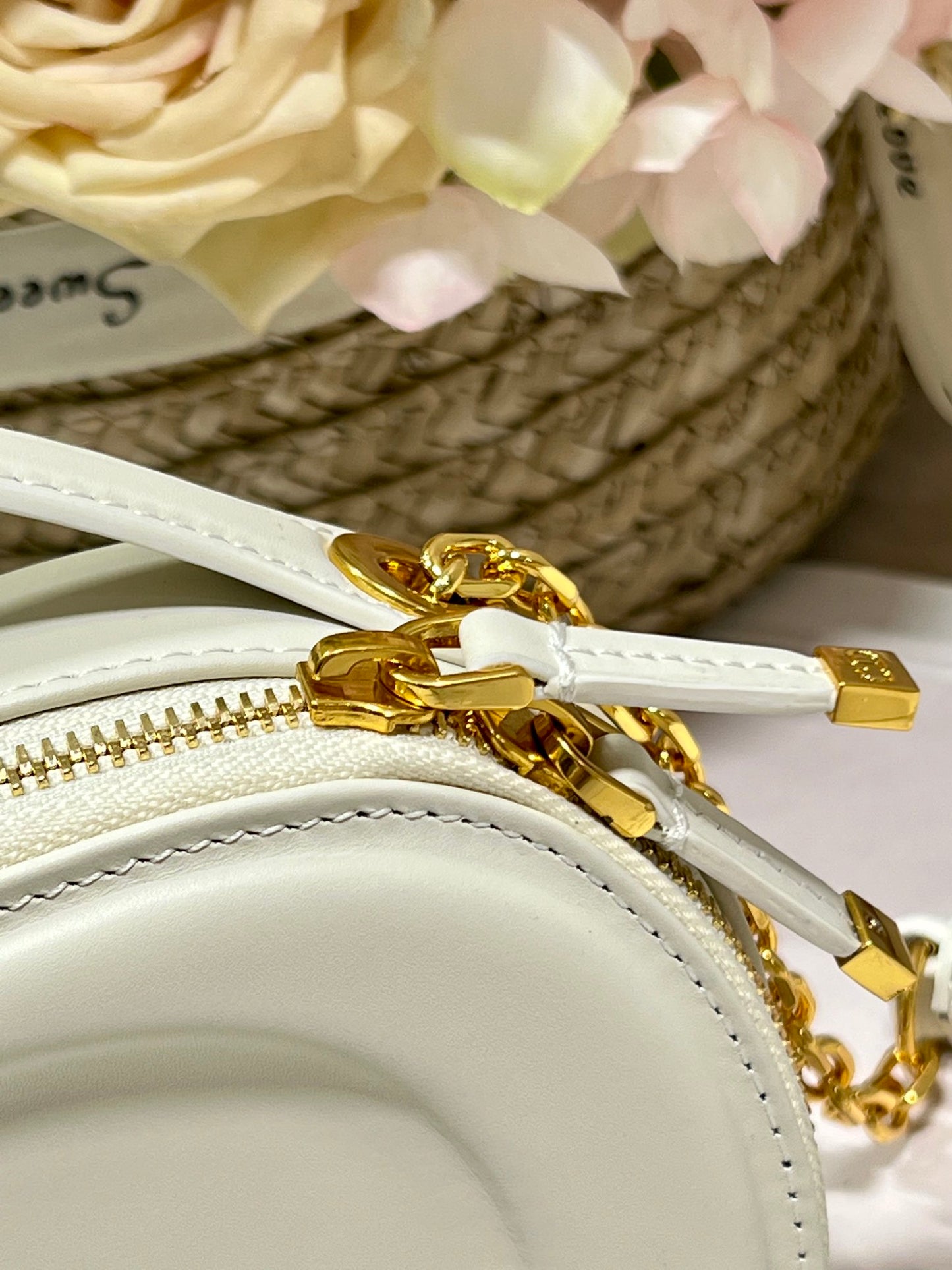 Dior CD Signature White Calfskin Camera Bag - Maria Grazia Chiuri's 2023 RTW Ellipse Crossbody with Detachable Chain Strap (Includes Dust Bag)