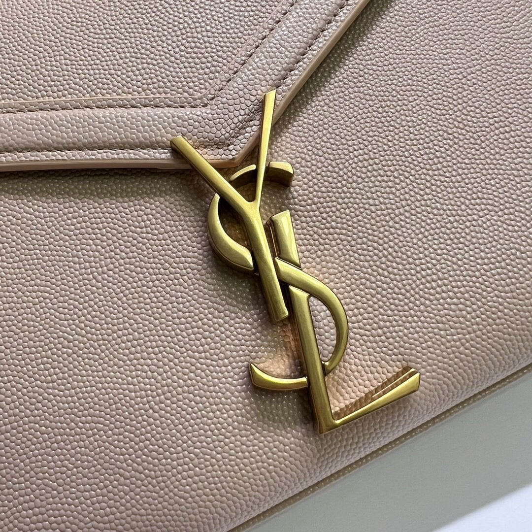 CASSANDRA Mini Grained Leather Handbag - Celebrity Same Style, Beige Caviar, YSL Turn-Lock, Adjustable Strap, Spacious Compartments