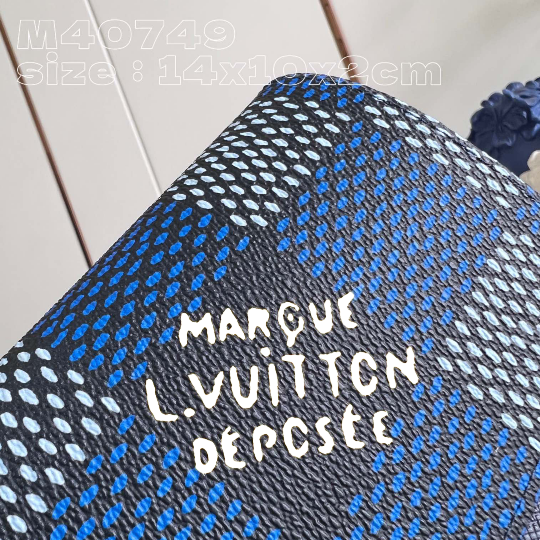 Louis Vuitton Monogram Passport Cover | Blue Coated Canvas | 4 Card Slots + 2 Pockets | Model M40749 | 14x10cm