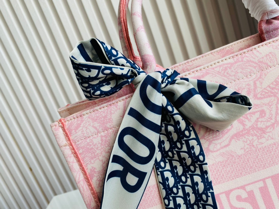 Dior Inspired Pink Tote Bag Elegant Printed Handbag with Large Capacity