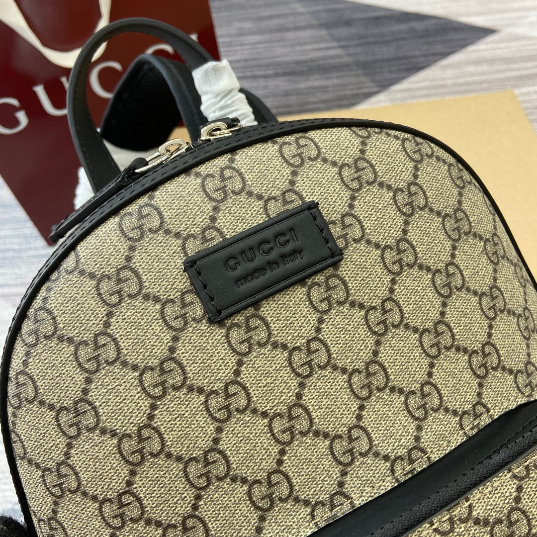 GG Classic Heritage Textured Leather Trim Backpack - Model 429020 | Textured PVC with Vintage Brass Hardware | 23x29x14cm Versatile Commuter Bag