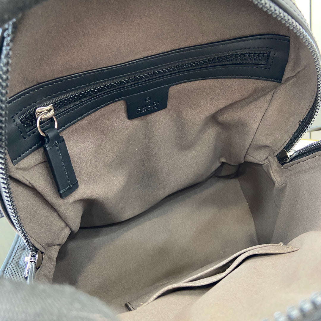 GG Classic Heritage Textured Leather Trim Backpack - Model 429020 | Textured PVC with Vintage Brass Hardware | 23x29x14cm Versatile Commuter Bag