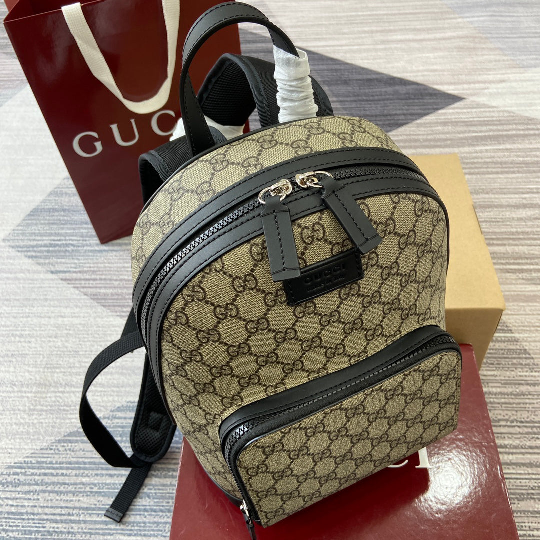GG Classic Heritage Textured Leather Trim Backpack - Model 429020 | Textured PVC with Vintage Brass Hardware | 23x29x14cm Versatile Commuter Bag