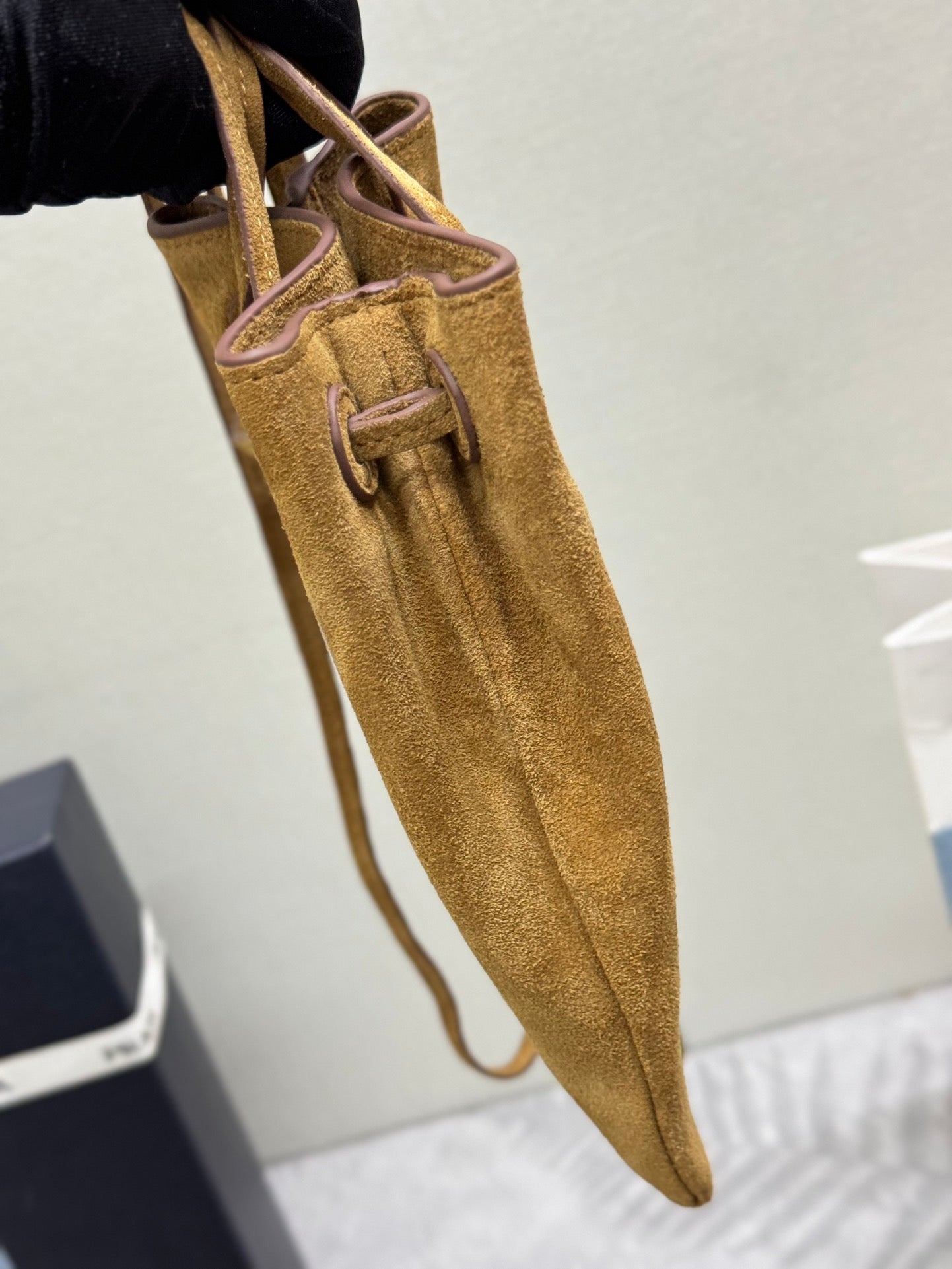 ๐ Mini Drawstring Crossbody Bag - Premium Suede & Lambskin | Dual Straps + Top Hardware | 20cm Cute Casual Purse