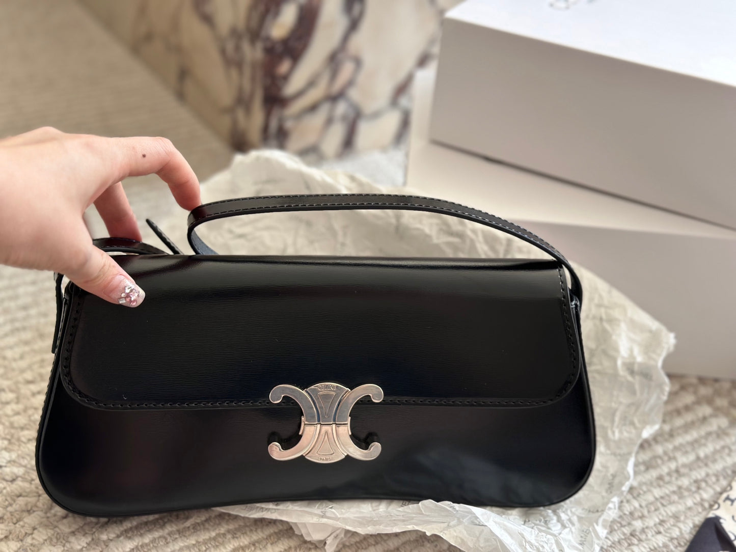Céline Lola Black Silver Handbag | 2023 Runway Edition | Sleek Silver Hardware | 28x12cm Chic Evening Bag
