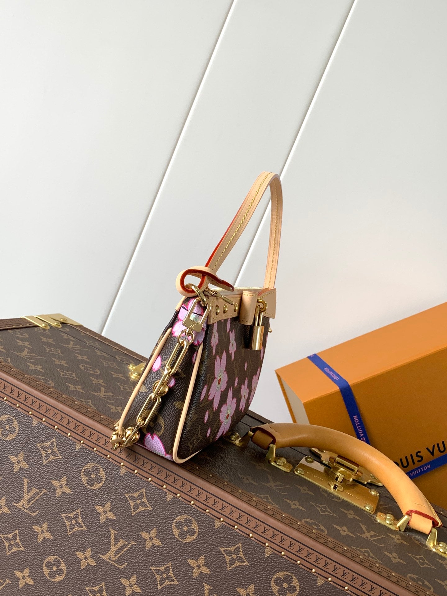 Louis Vuitton x Takashi Murakami Monogram Cherry Blossom Pochette Accessoires Bag with Detachable Chain & Leather Bow