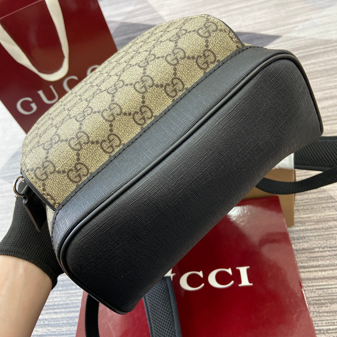 GG Classic Heritage Textured Leather Trim Backpack - Model 429020 | Textured PVC with Vintage Brass Hardware | 23x29x14cm Versatile Commuter Bag