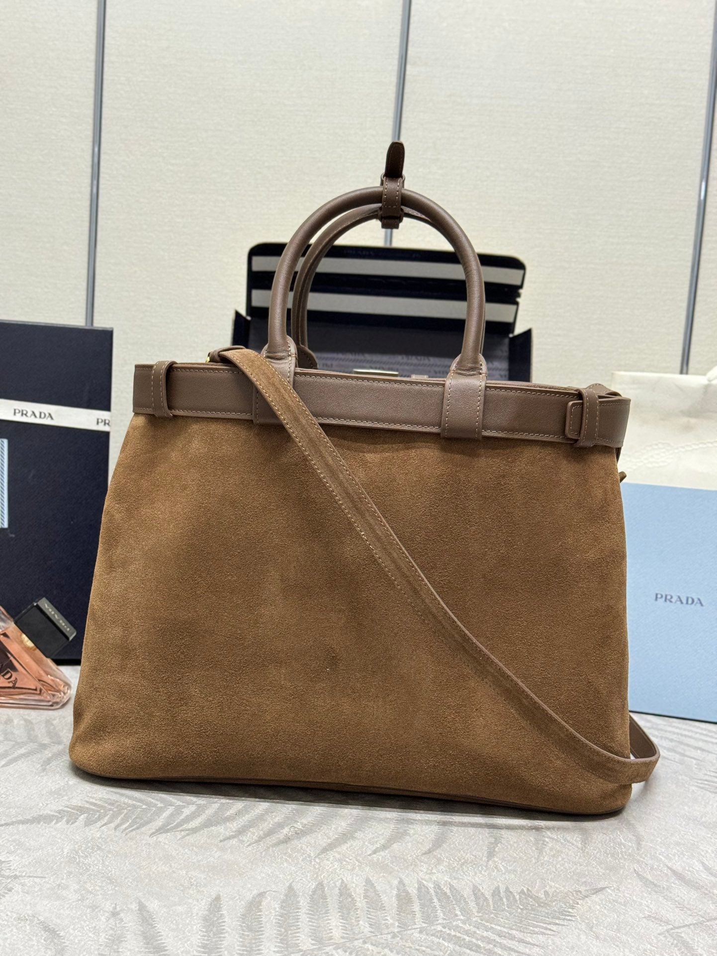 ๐ New Large Tote Bag - Premium Suede & Lambskin Women's Handbag | Detachable Adjustable Strap + Extra Band | 38cm Minimalist Shoulder Bag