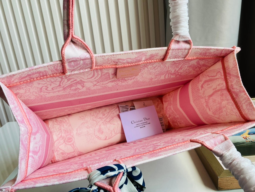 Dior Inspired Pink Tote Bag Elegant Printed Handbag with Large Capacity