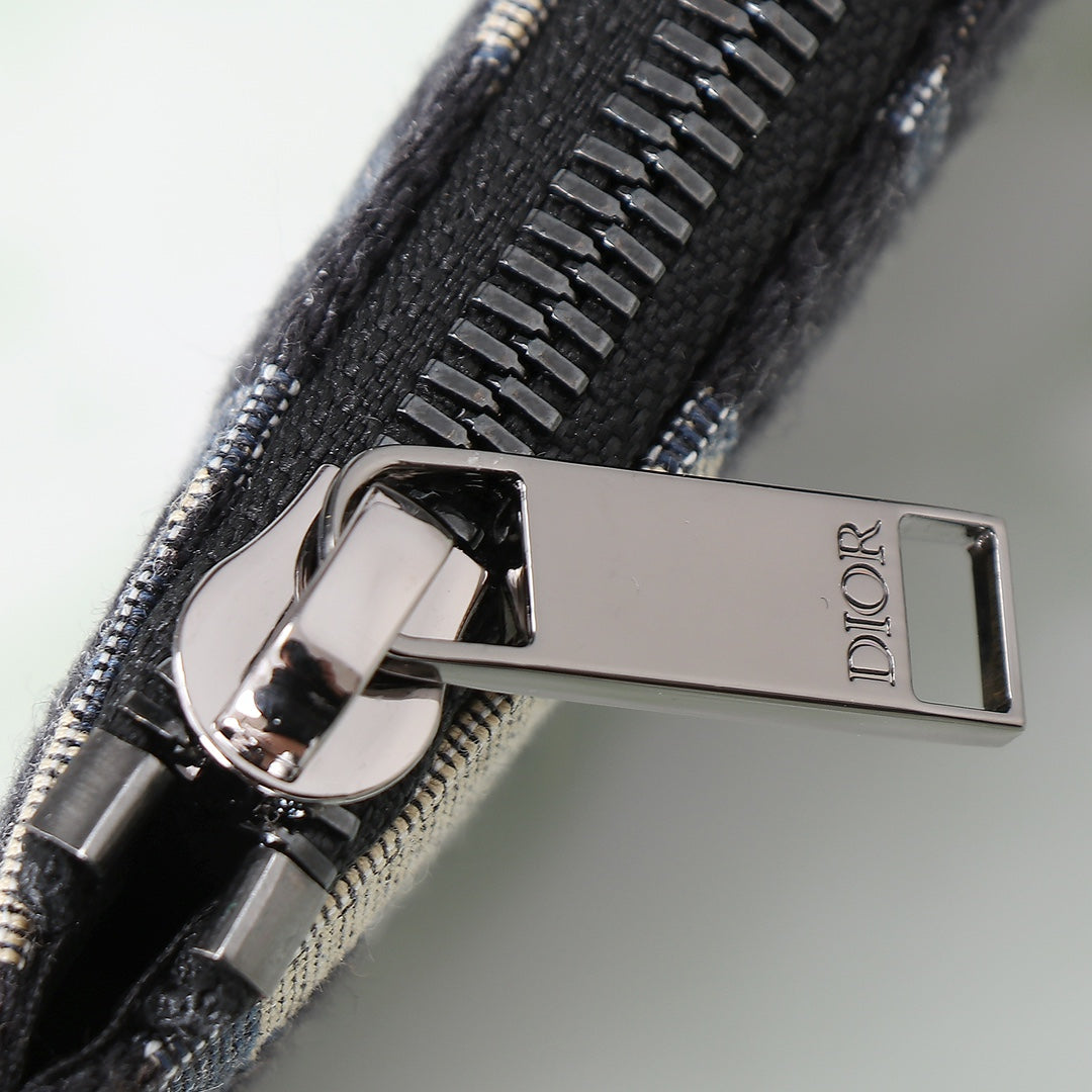 A5 Oblique Print Clutch Bag|Beige & Black Contrast Trim|4 Card Slots & Phone Pocket|Brass Zipper