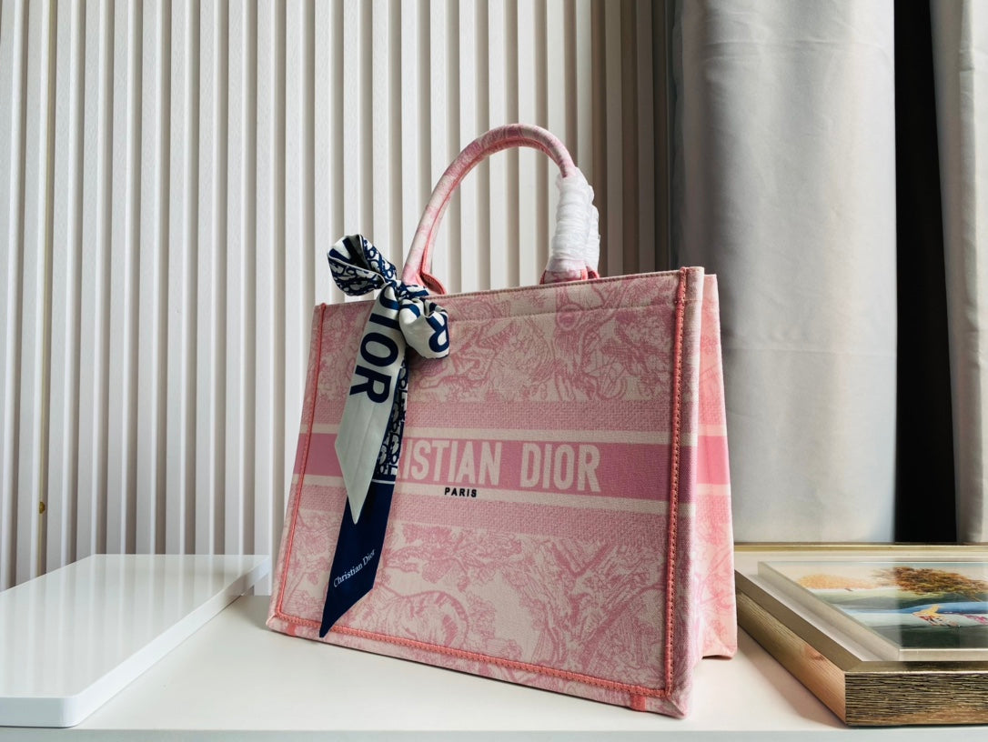 Dior Inspired Pink Tote Bag Elegant Printed Handbag with Large Capacity
