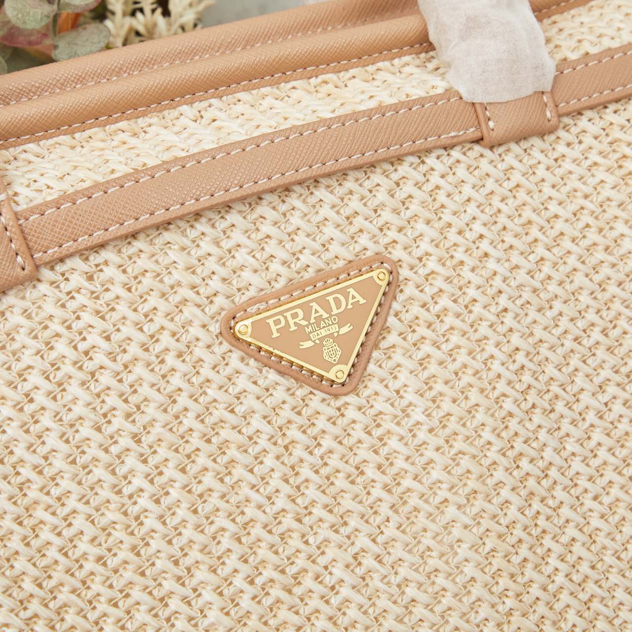 🌴 PRADA Raffia Tote Bag 38x30x12|Waterproof Lining & Detachable Strap|Summer Woven Beach Bag