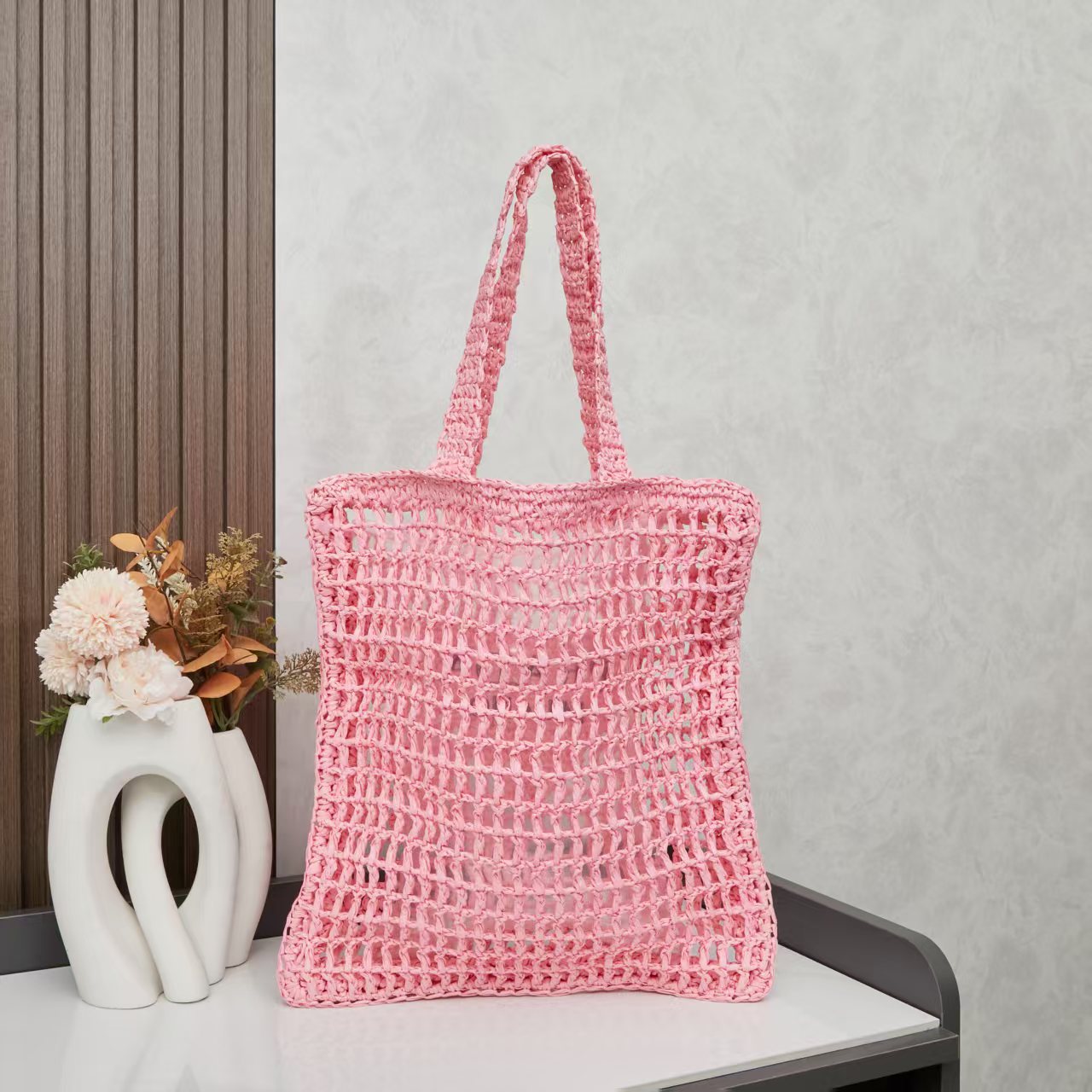 🔥 Deconstructed Raffia Tote Bag | Embroidered Prada Triangle Logo | Lightweight Summer Essential