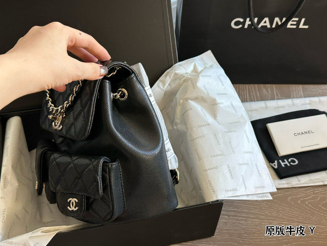 Chanel Duma "Frog" Backpack | Dual-Pocket Cute Design | Adjustable Chain/Leather Strap | 21×22cm Medium Size