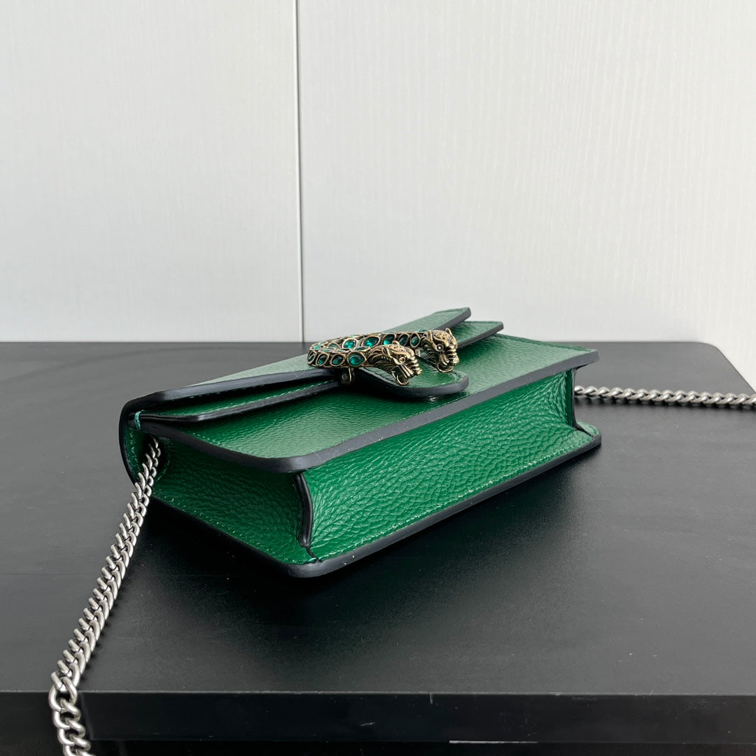 Gucci Dionysus Mini Bag – 16.5x10cm Khaki Green Calfskin, Tiger Head Buckle, Entry-Level Street Style Icon