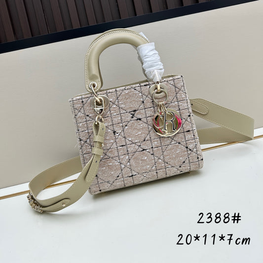 DIOR 2023 Tweed Freedom Edition Handbag | 20cm Black Cannage Embroidery with Gold Chain
