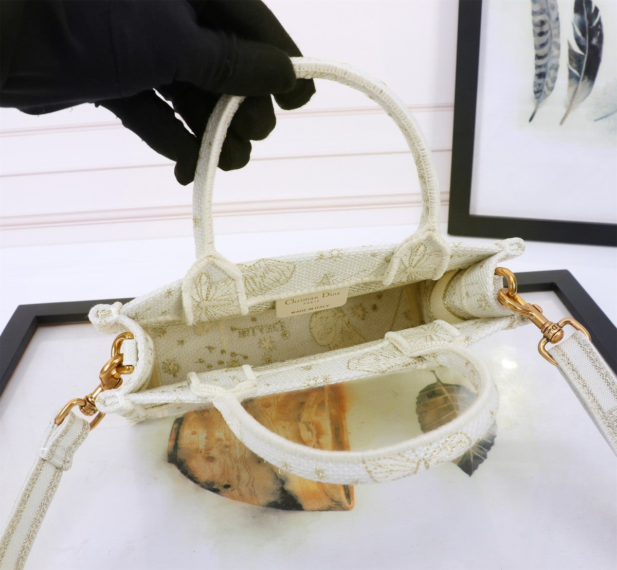 Dior Book Tote Mini Golden Butterfly Shoulder Bag | 2024 Pre-Spring Collection | Oblique Print | Detachable Strap | 21.5cm Tote