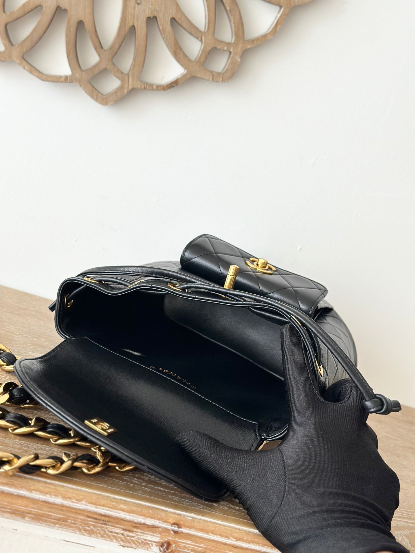 Chane Vintage Backpack | Heirloom Classic Design | Lambskin Quilted Pattern | Double C Logo Gold Chain | Black All-Season Versatile Bag