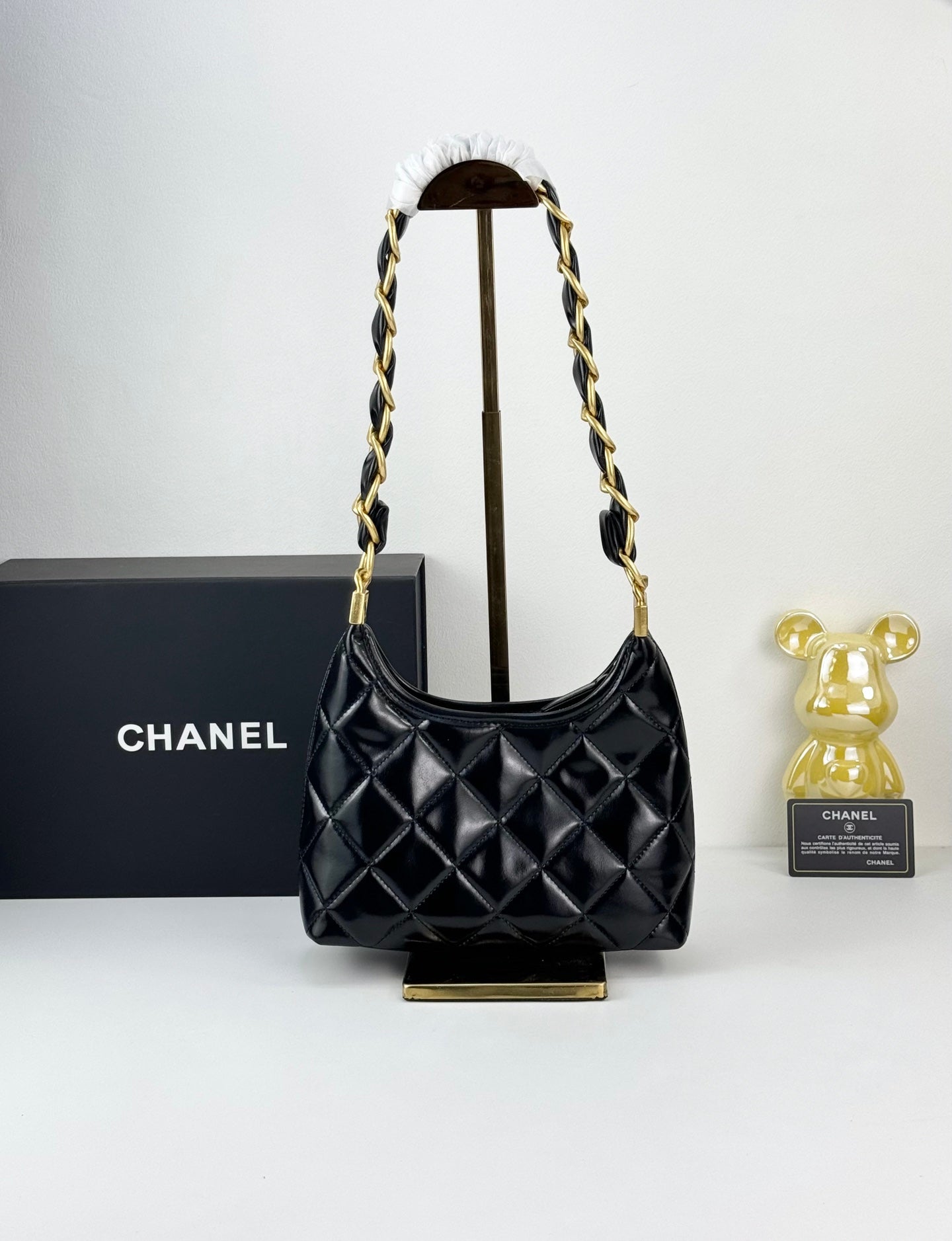 Chanel Sakura Pink Hobo Bag | 24K Gold Chunky Chain Strap | 22cm Lightweight Wax Leather Crossbody