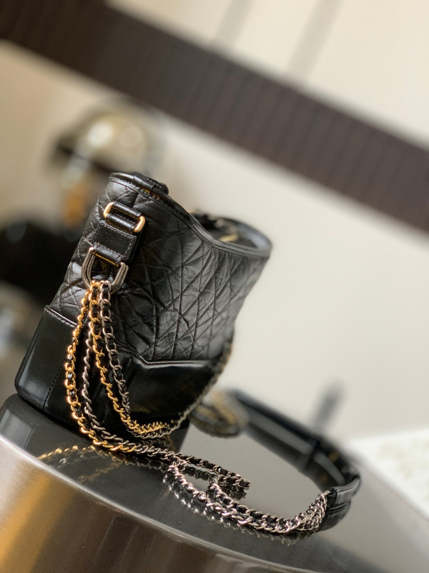 CHANEL GABRIELLE Medium Hobo Bag | Crumpled Calfskin Vintage Chain Bag | 26cm Adjustable Shoulder Crossbody