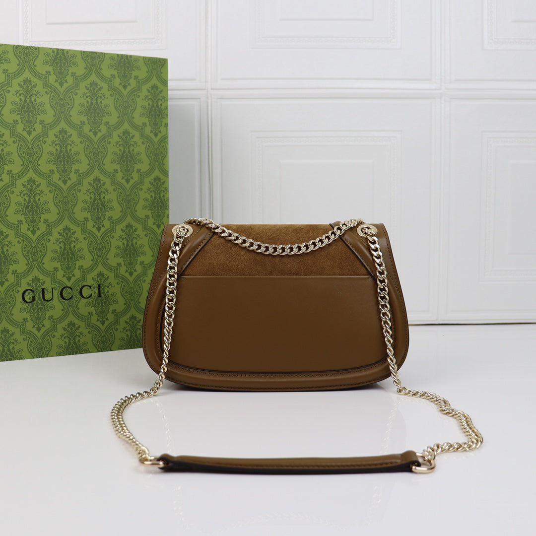 Gucci Blondie Vintage Logo Bag | 1970s Retro Revival, Taupe Suede, Detachable Strap, 26x16x8cm