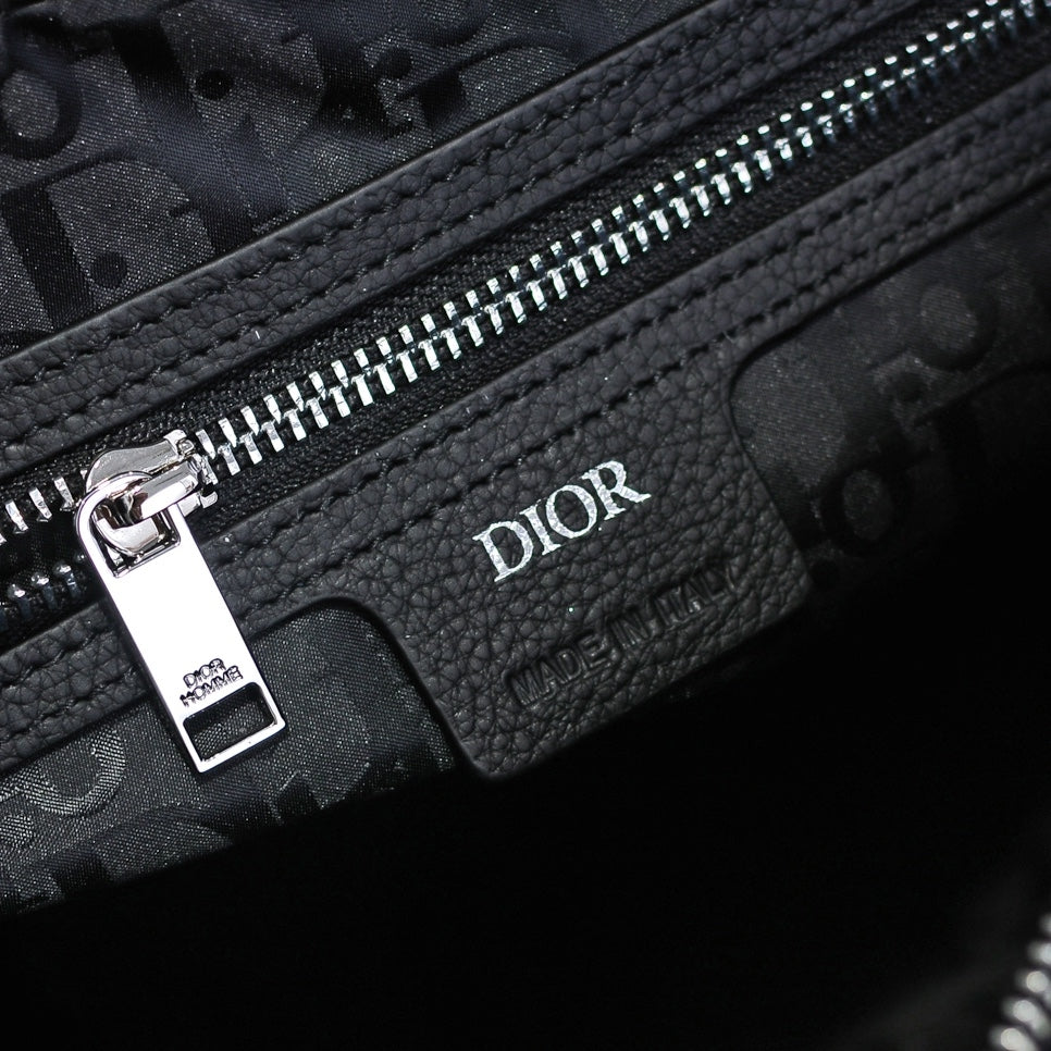 Dior Oblique Embroidery Messenger Bag 131-10 | 33cm Black Jacquard & Grained Calfskin Adjustable Crossbody Bag