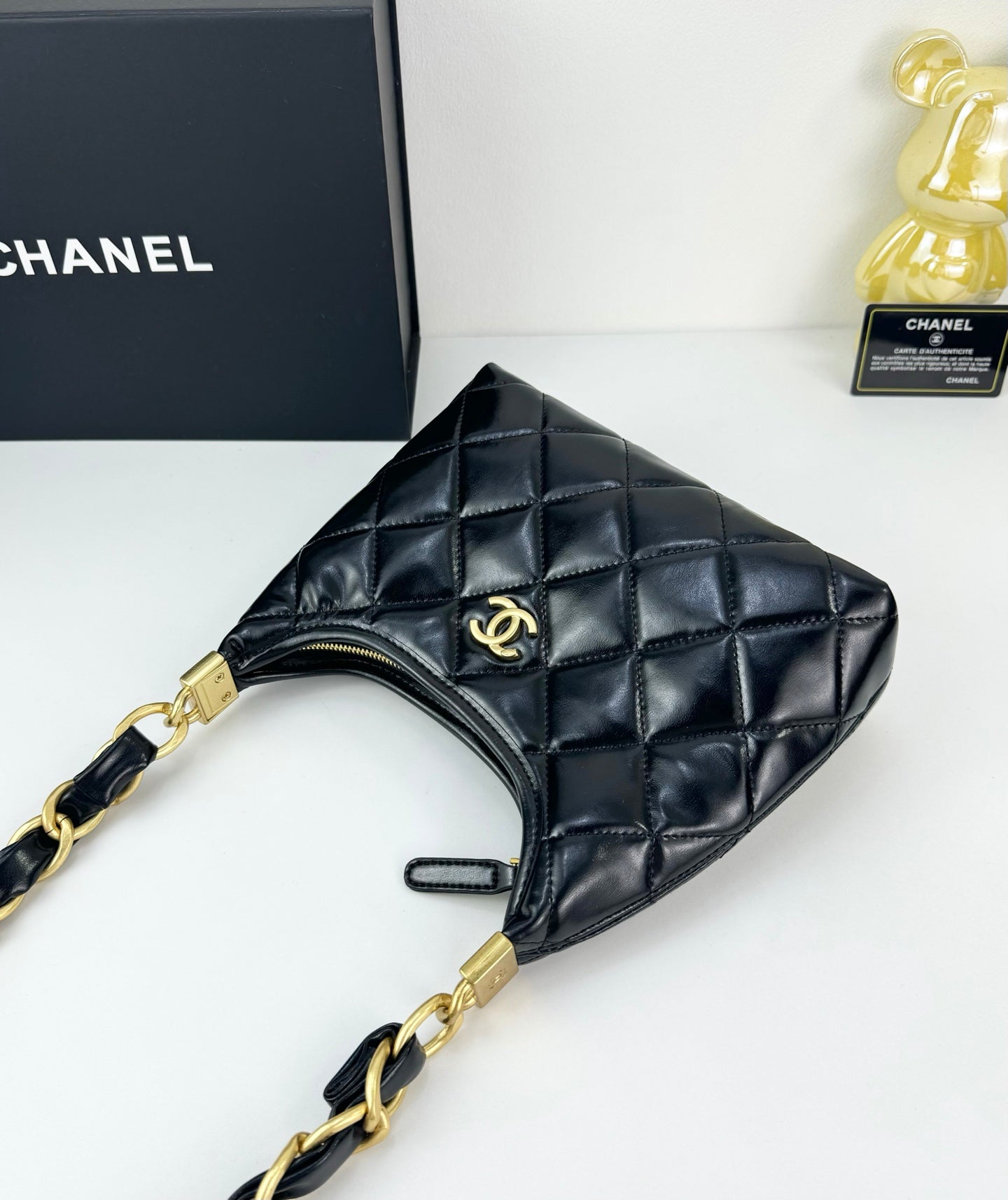Chanel Sakura Pink Hobo Bag | 24K Gold Chunky Chain Strap | 22cm Lightweight Wax Leather Crossbody