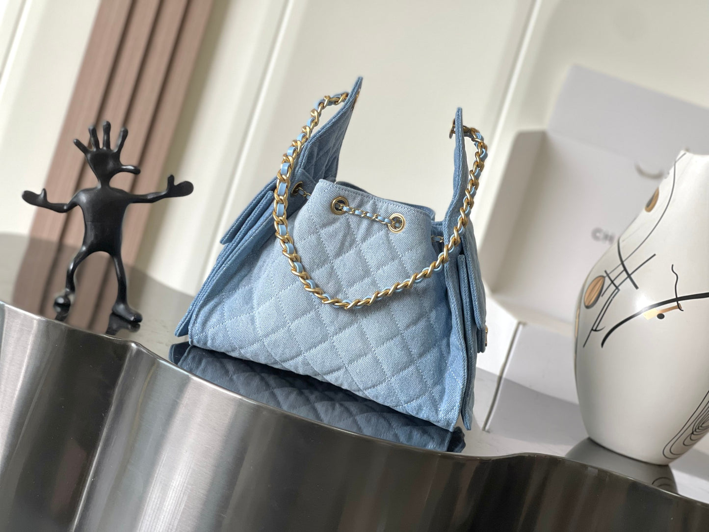 CHANEL 25c Hobo Shoulder Bag | Deerskin & Washed Denim Vintage Full Steel Hardware | 30cm Spacious Crossbody