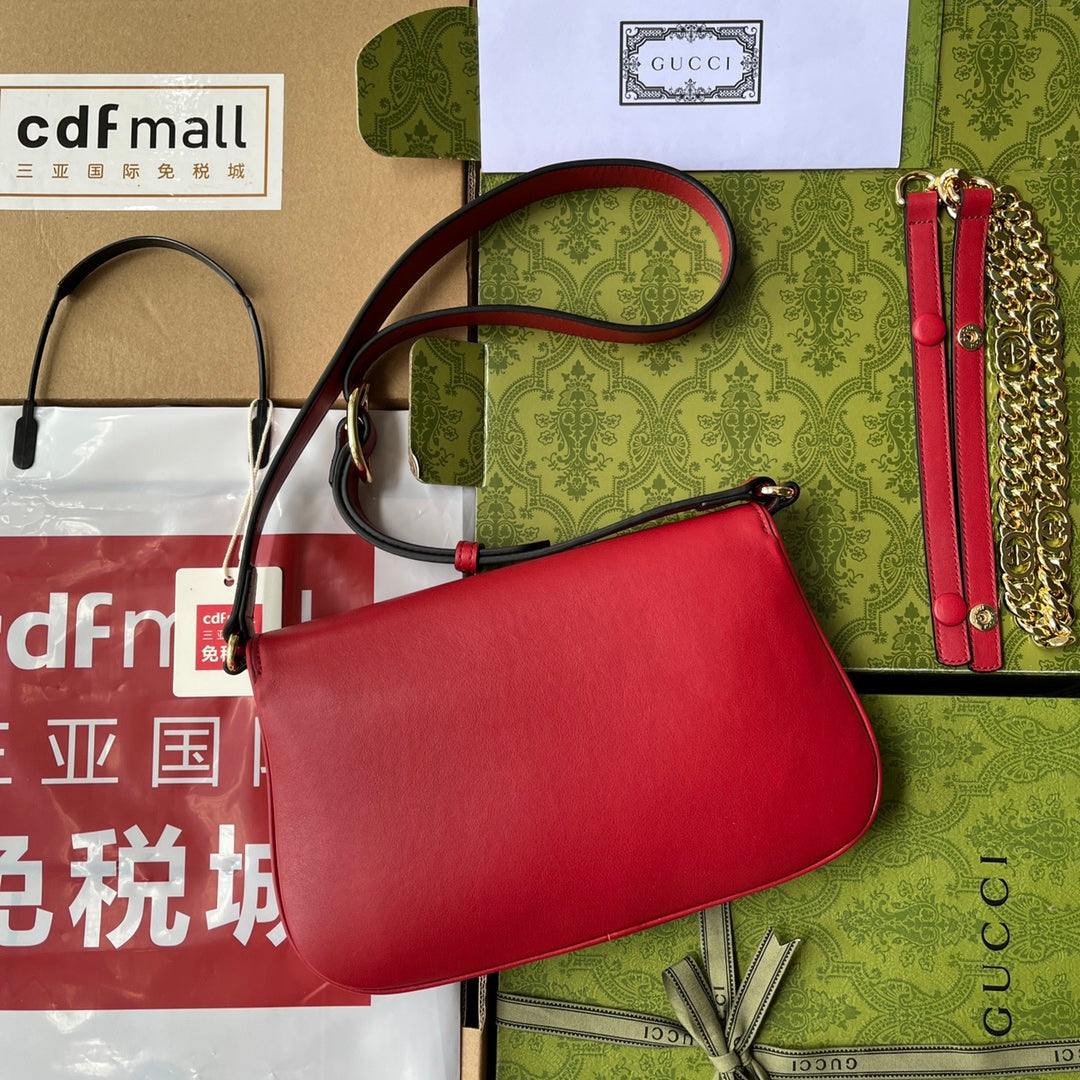 GUCCI Blondie White Interlocking GG Chain Shoulder Bag | Genuine Leather w/ Dual Adjustable Straps | 2023 New Vintage Style