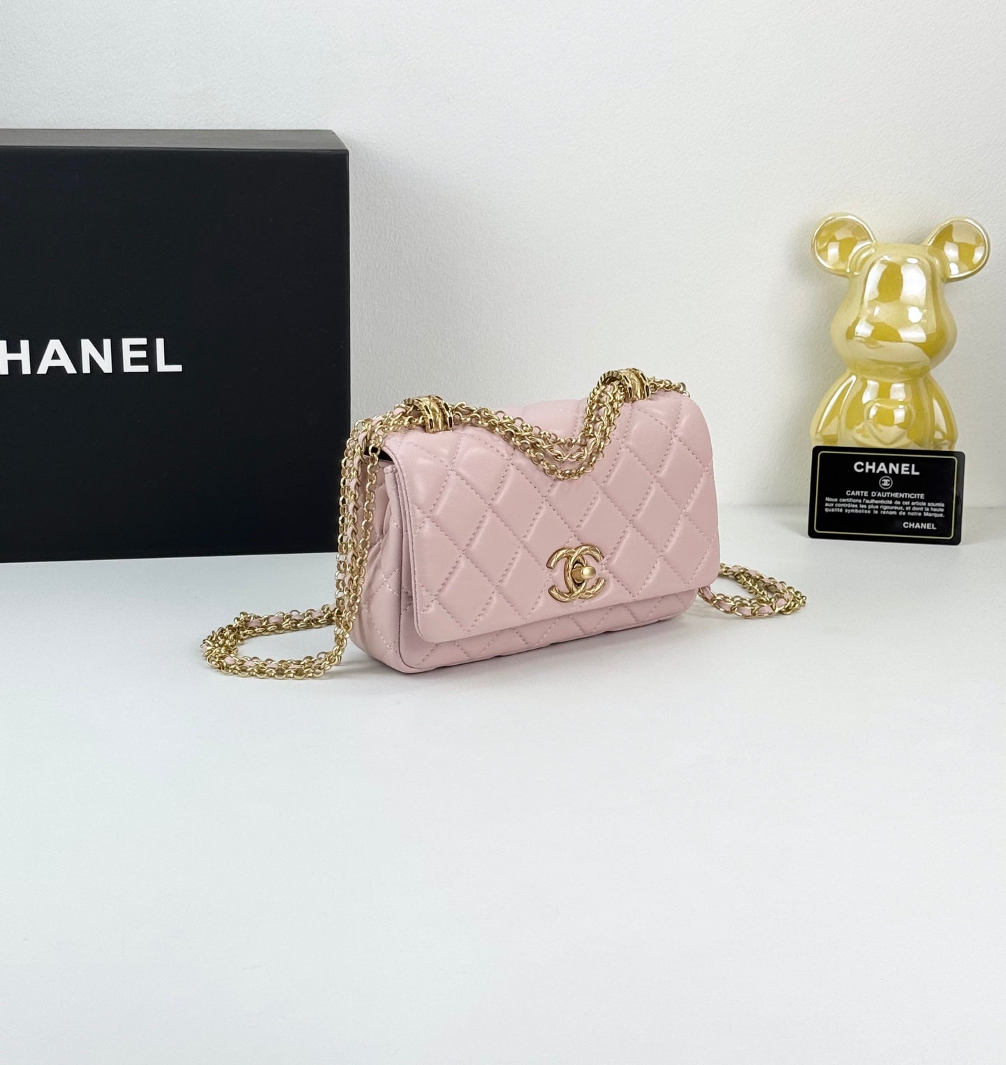 Chanel 24A Black Gold Fringe Chain Double Pearl Flap Bag 18*11.5cm Luxury Classic Crossbody