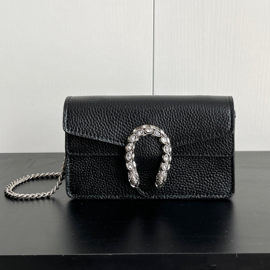 Gucci Dionysus Mini Bag – 16.5x10cm Black Calfskin, Tiger Head Buckle, Entry-Level Iconic Statement