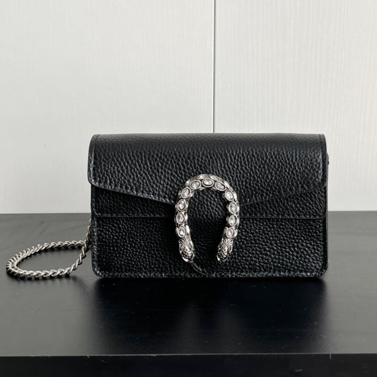 Gucci Dionysus Mini Bag – 16.5x10cm Black Calfskin, Tiger Head Buckle, Entry-Level Iconic Statement