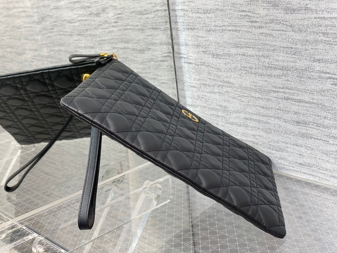 Dior Caro Daily 30cm Black Vintage Handheld Bag Detachable Wrist Strap & Multi-Use Design