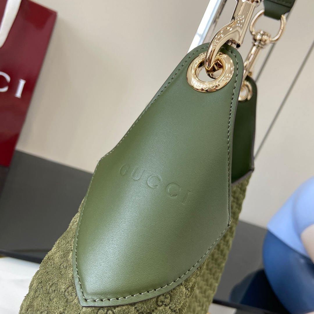 Gucci Body Double-Lock Shoulder Bag - Vintage 1950s Inspired Brown GG Suede with Adjustable Strap