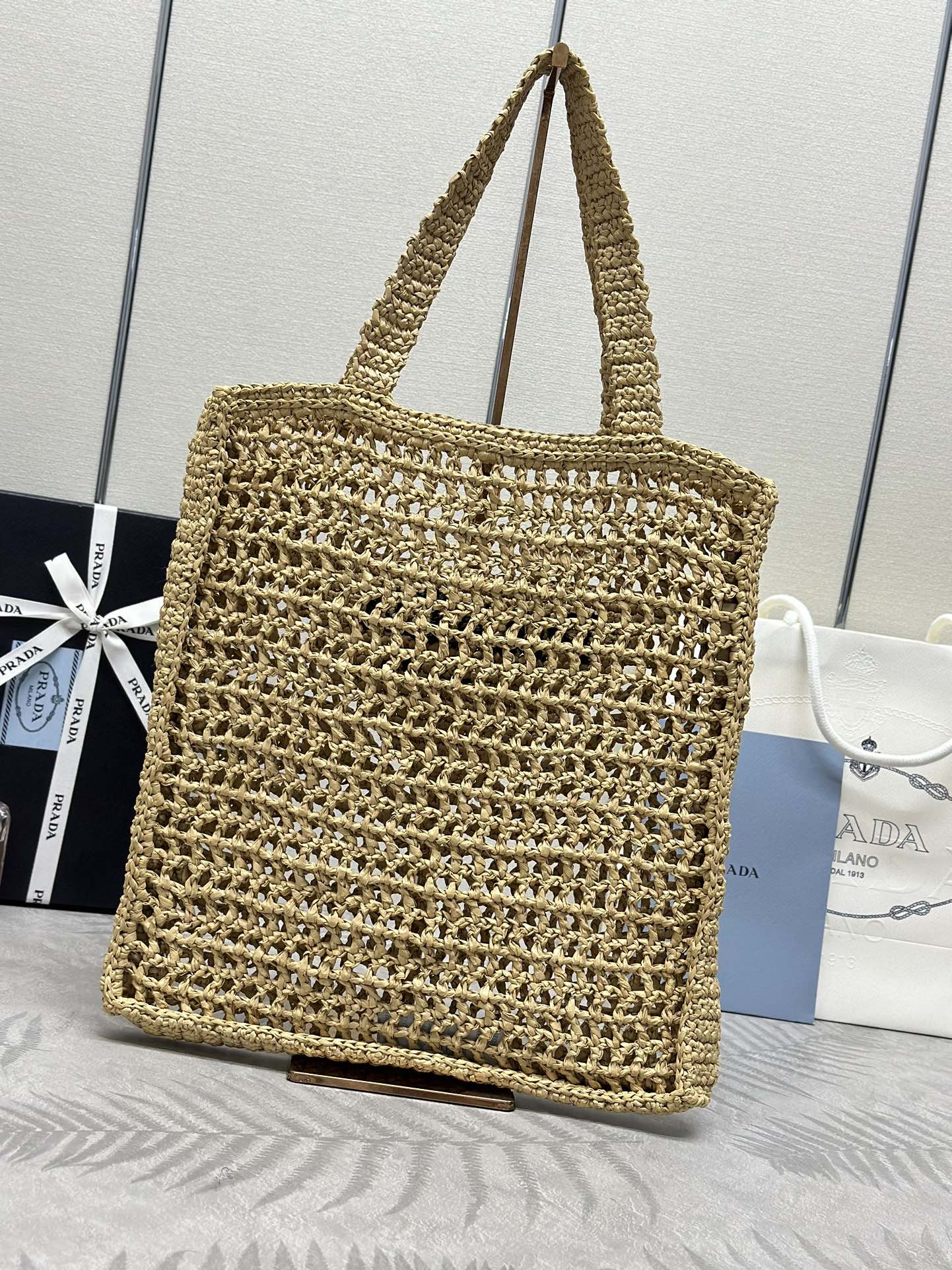🌿 Designer Raffia Tote Bag - Deconstructed Style + Embroidered Triangle Logo | 38cm Lightweight Beach & Office Bag