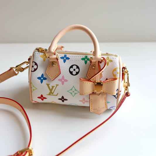 Takashi Murakami Triple Three Colors Collection | Bright White Tri-Color | New Season Trendy NANO SEEDY Mini Bag