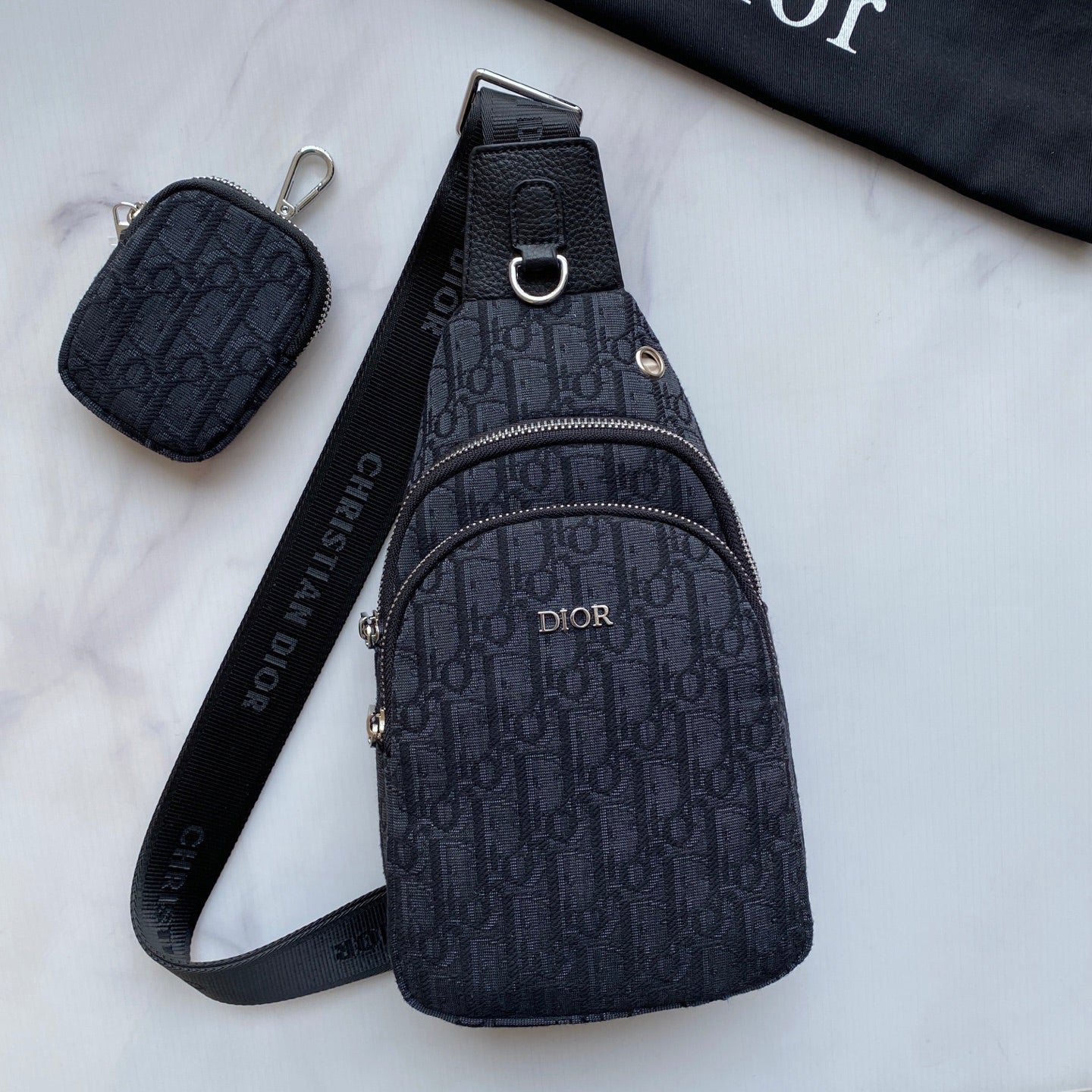 Dior Inspired Men's Chest Bag - Imported Fabric & Luxury Hardware | Black Crossbody Sling 29×17×6.5cm