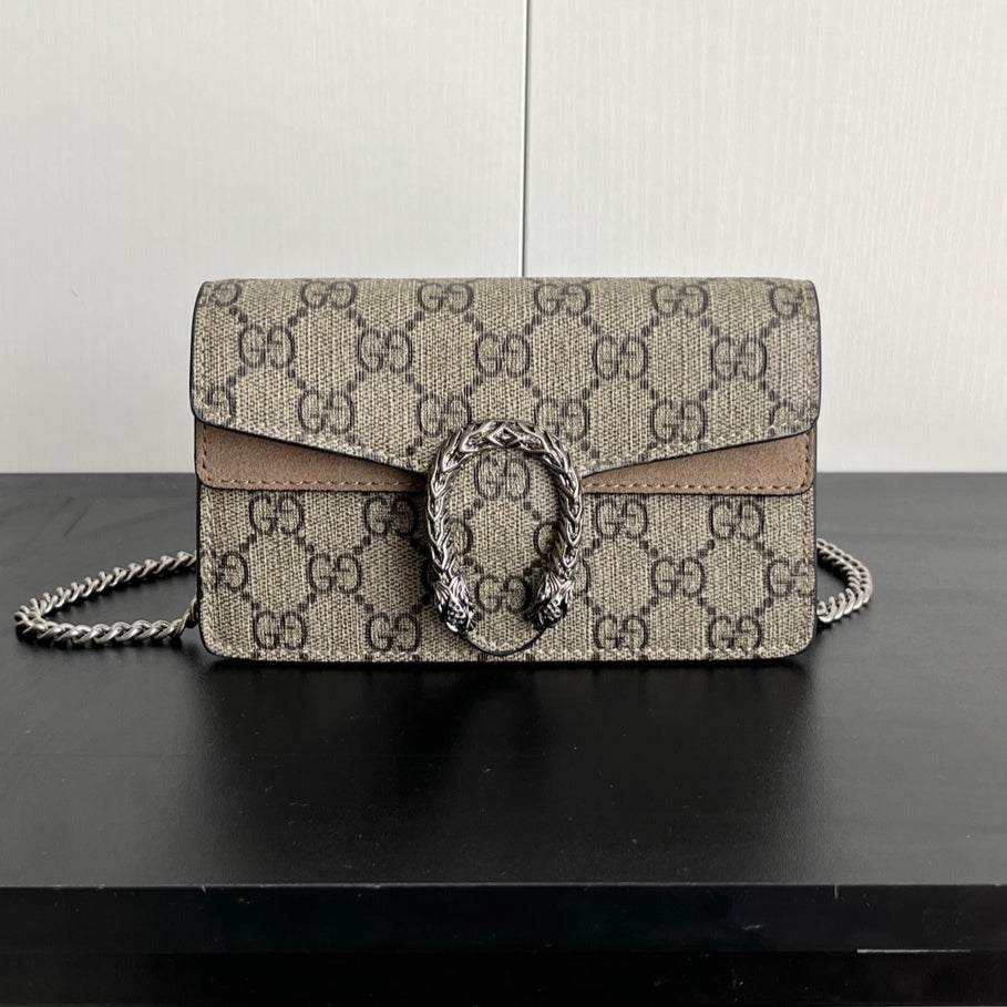 Gucci Dionysus Mini Bag 16.5x10cm Khaki Calfskin, Iconic Buckle, Entry-Level Statement Piece