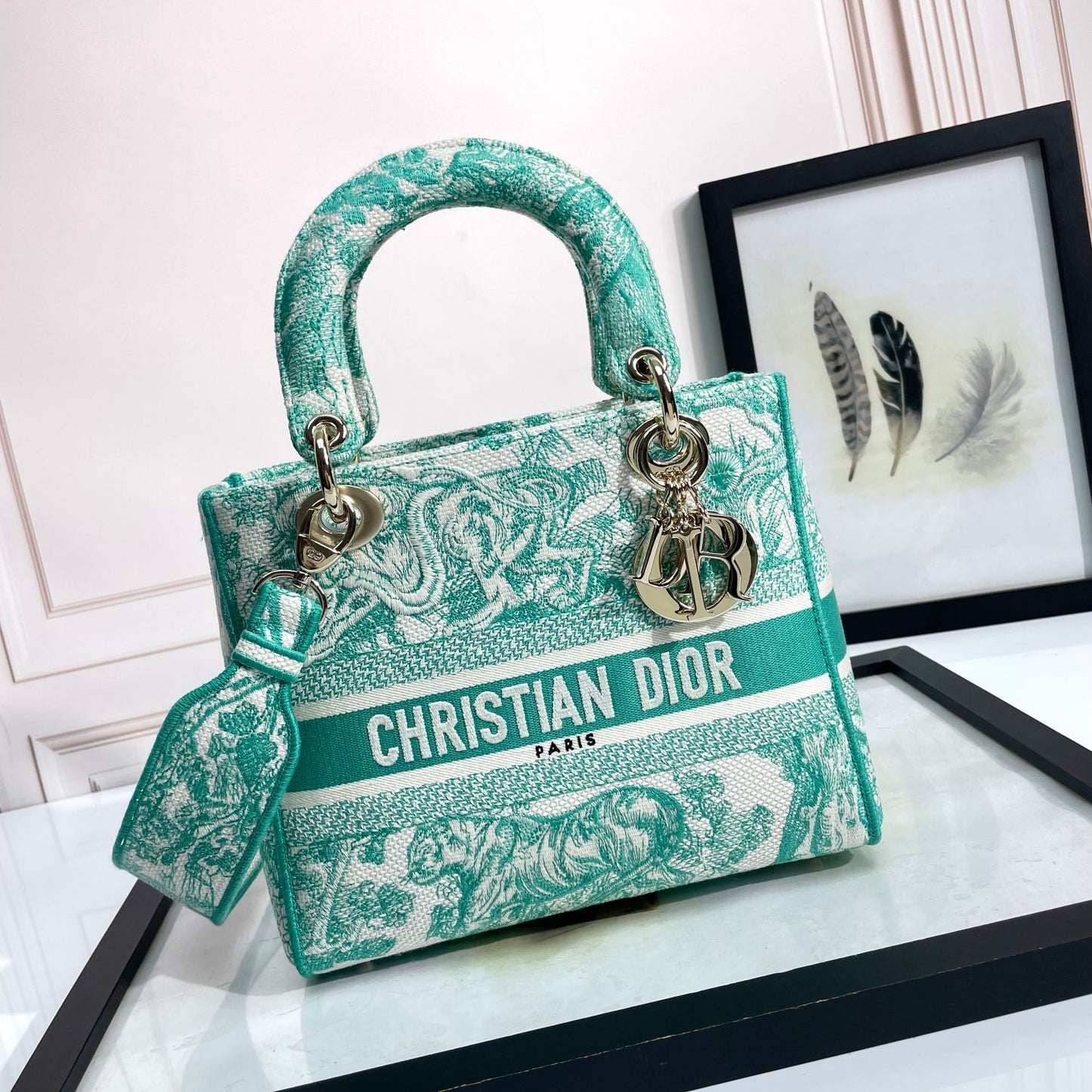 Dior Lady D-LITE Jungle Tiger Embroidery Bag - Pietro Ruffo Limited Edition with Magnetic Detachable Strap & D.I.O.R. Charms (Medium 24cm Collector's Piece)