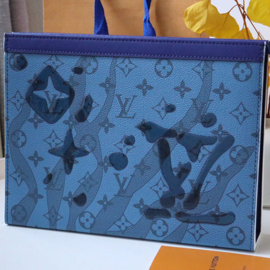 [Full Set] Ochette Voyage Medium Business Tote Bag - Custom Grey Monogram Canvas & Leather Lining Organizer