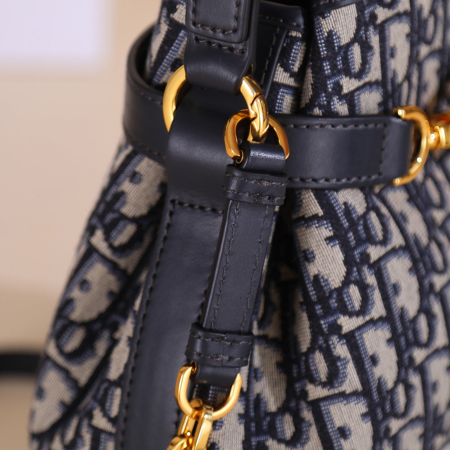 CEST Blue Oblique Print Bucket Bag - Medium Detachable Chain Strap with Leather Slider, LO Twist-Lock Closure (Includes Dust Bag & Haute Couture Packaging) | 2023 AW Collection