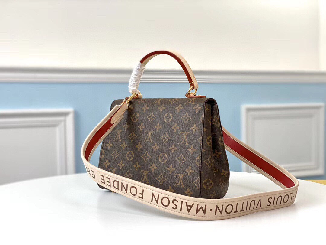 【Top Original Quality with Packaging】LOUIS VUITTON Monogram Autumn/Winter New Rose Red Leather Strap Tote Bag 28*20*10cm Detachable Strap & Protective Studs