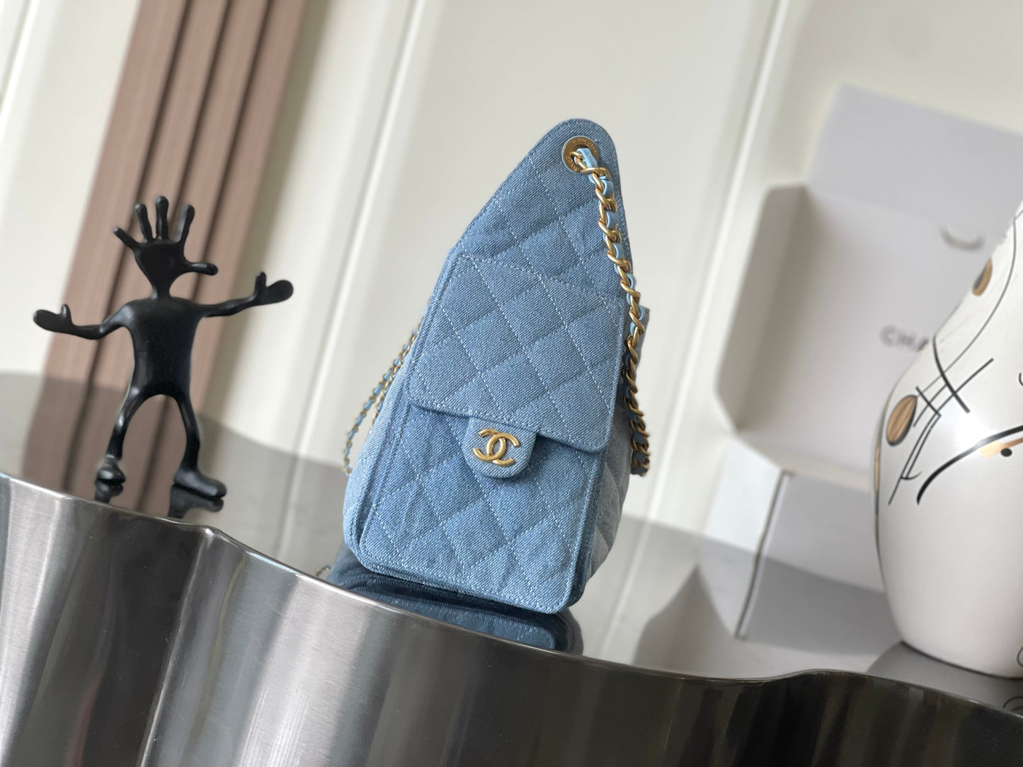 CHANEL 25c Hobo Shoulder Bag | Deerskin & Washed Denim Vintage Full Steel Hardware | 30cm Spacious Crossbody