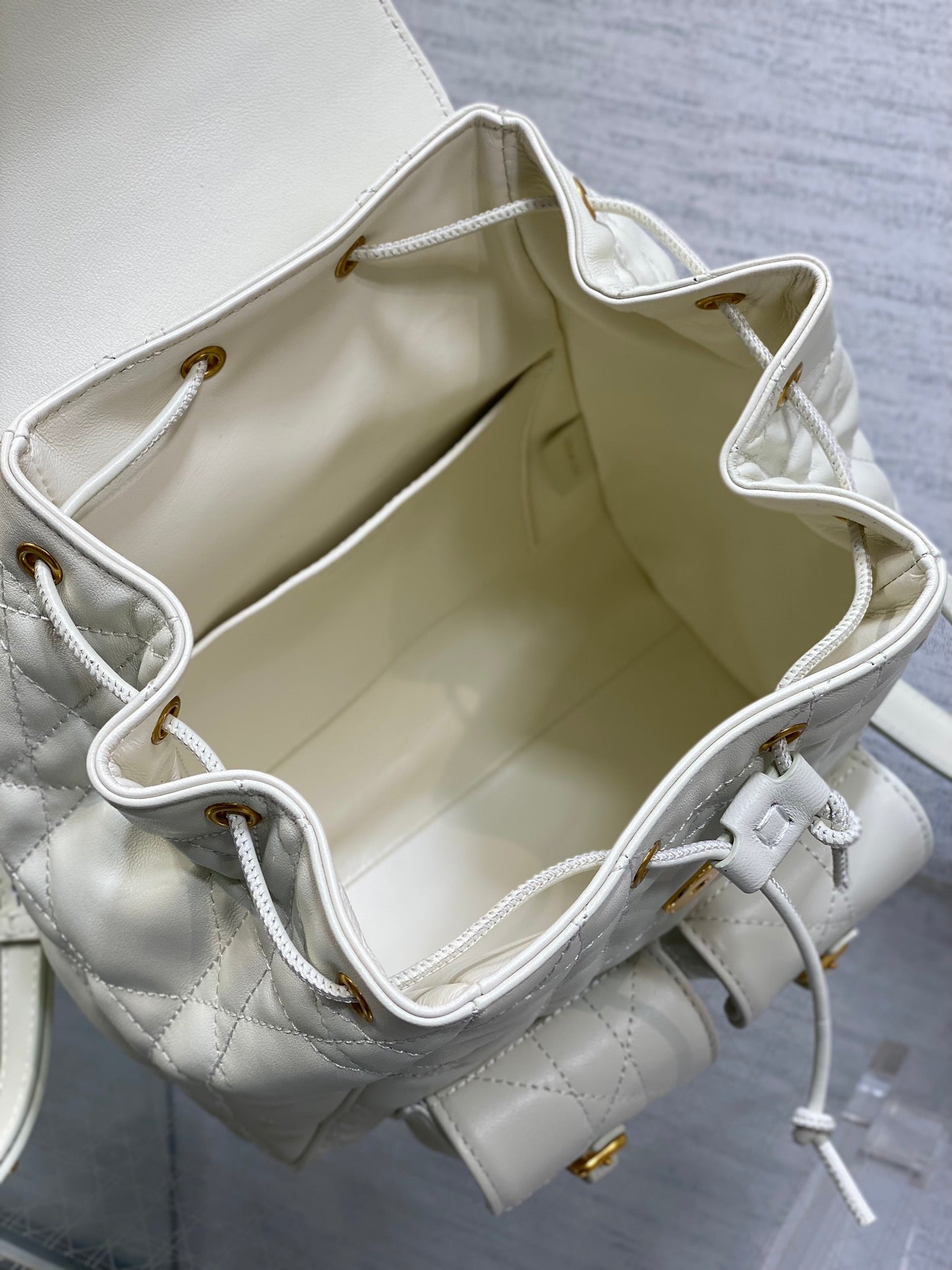 Caro Quilted Lambskin Backpack - Autumn Winter Collection with Antique Gold Handle & Drawstring Closure (23cm Dual-Pocket Knapsack)