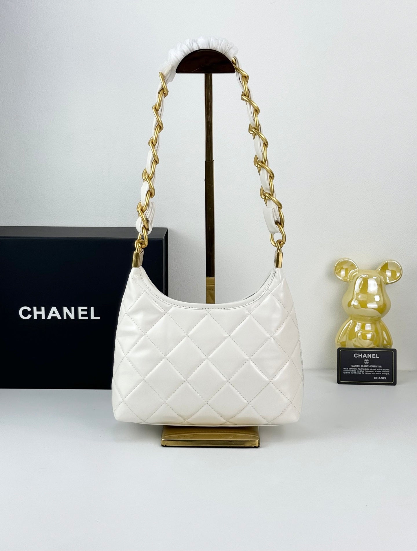 Chanel Sakura Pink Hobo Bag | 24K Gold Chunky Chain Strap | 22cm Lightweight Wax Leather Crossbody